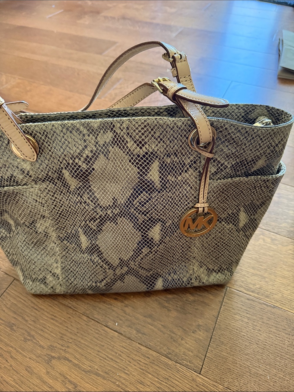 Michael Kors Snake-Print Tote in Beige and Taupe